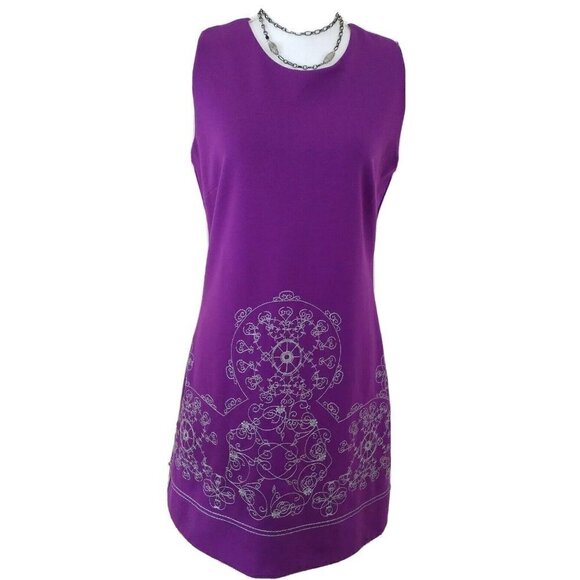 Banana Republic~Size 10~Purple Embroidered Shift Work Career Cocktail Dress. - Picture 1 of 12